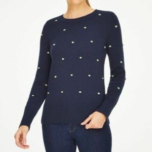 Loft Dot Textured Sweater Size L Blue Green Pompom
